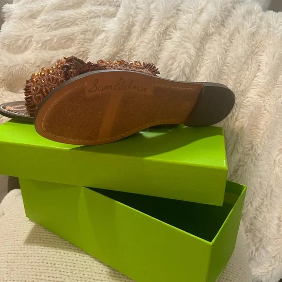 Sam Edelman Gladys, Cuoio Raffia Slides Golden Brown and Black - Picture 3 of 5